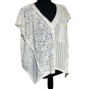 Bohemela Shades of White V Neck High Low Lace Top N0526